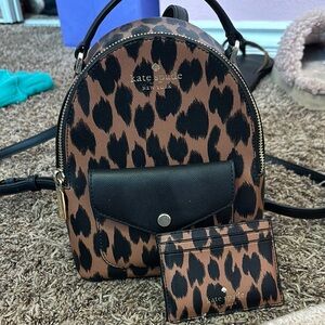 Kate Spade Leopard Print Mini Backpack and Cardholder